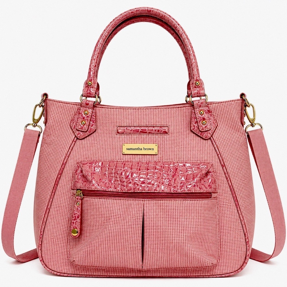 Samantha Brown Pink Croc Embossed Carry-On Luggage Travel Bag 16x15‎ Dusty Rose